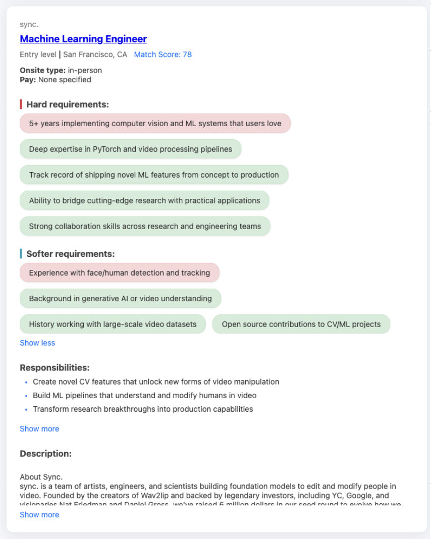 Example job card from Serch.io
